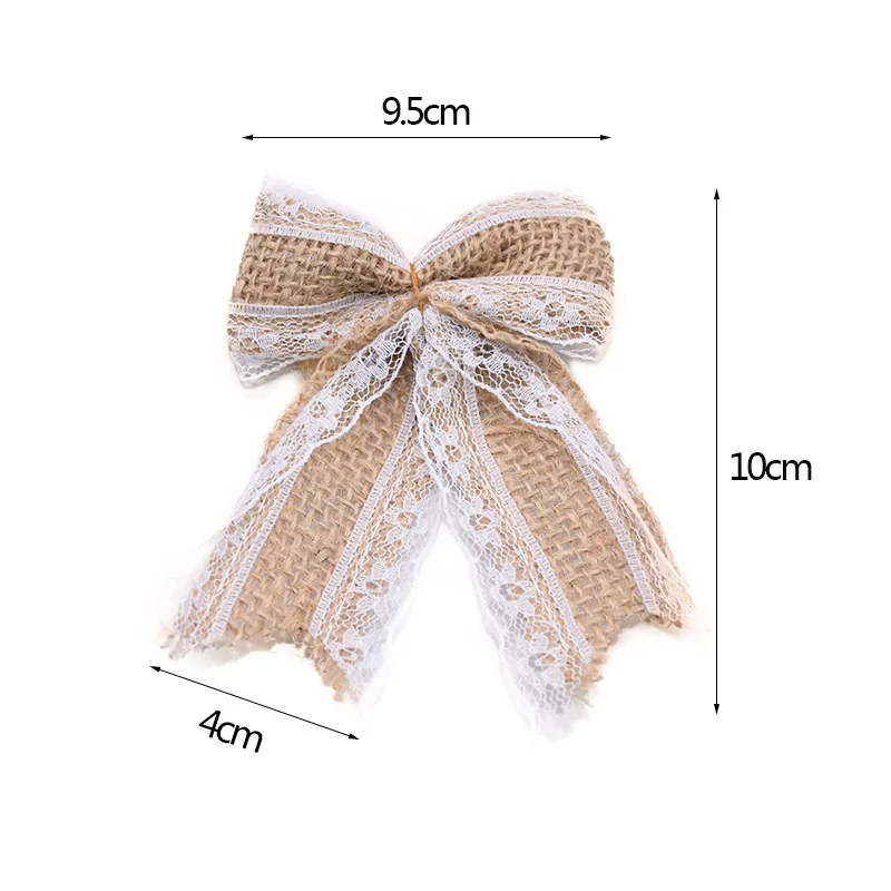 5/10pcs Jute Bow Vintage Natural Jute Burlap Hessian Bows Lace Ribbon Trim for Wedding Decoration Home Sewing Hat Accessories 8z