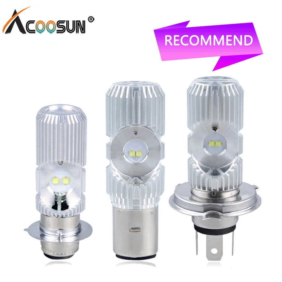 

AcooSun H4 Led Bombillas Motocycle Headlight Bulbs Led H4 HS1 BA20D P15-D 12V 6500K Hi/Lo Beam Light for Motors Scooters Tractor