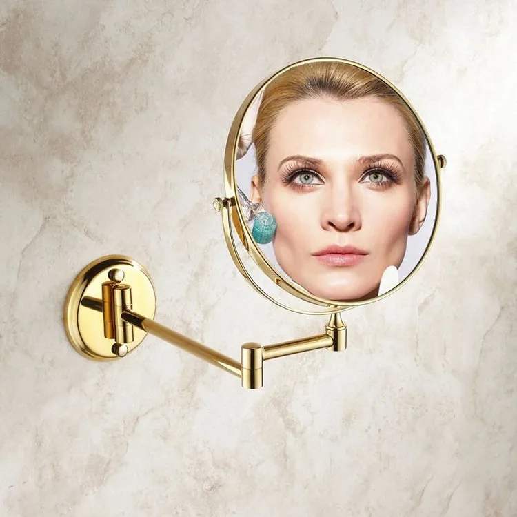 Senducs Gold Bathroom Mirror 8 Inch Brass Bath Mirror Of 3x Magnifying Mirror For Fashion Folding Bathrrom Mirrors