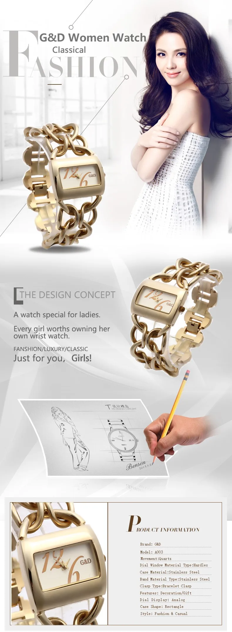 G& D Топ бренд золотой женский браслет часы модные повседневные кварцевые наручные часы Relogio Feminino Saati Love подарки Reloj Mujer