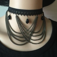 Харадзюку черный капли воды подвески-ремни ожерелье регулируемая шея жгут упругие ноги подвязки готические ноги жгут Пояс B0675