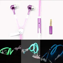 2015 New Metal Zipper Earphone luminous Glow In The Dark Earphones auriculares With mic for Apple