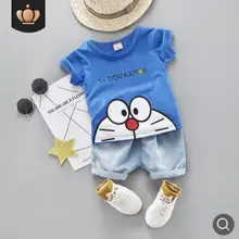 Г. Новая летняя детская одежда милый костюм с короткими рукавами с изображением кота и робота одежда для малышей, костюм для детей, От 0 до 4 лет SY-F192222
