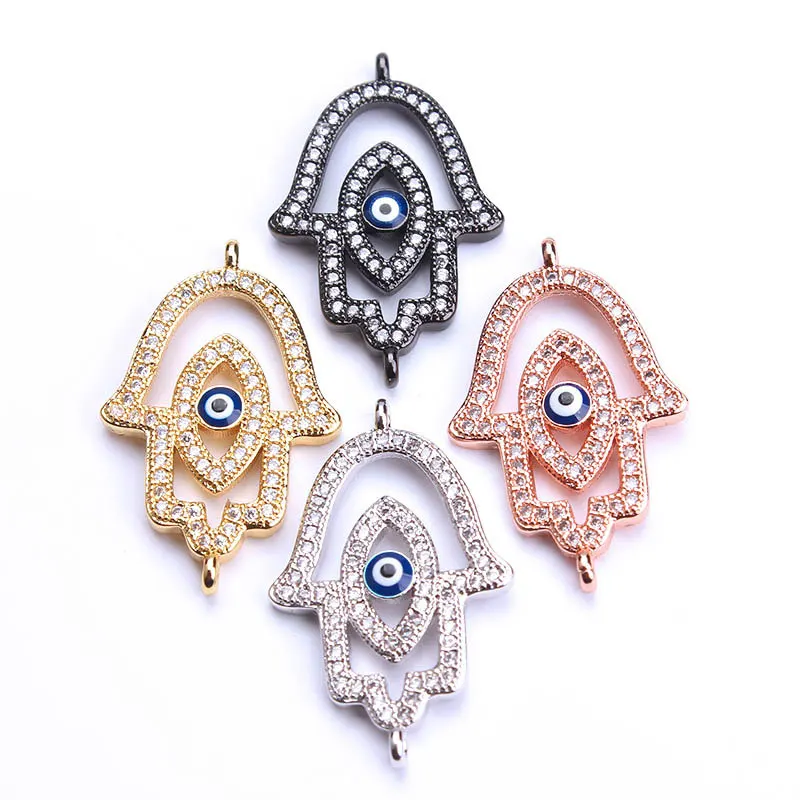 

High Quality Copper Fatima Hand CZ Jewelry Components Micro Pave Cubic Zirconia Evil Eye DIY Jewelry Accessories