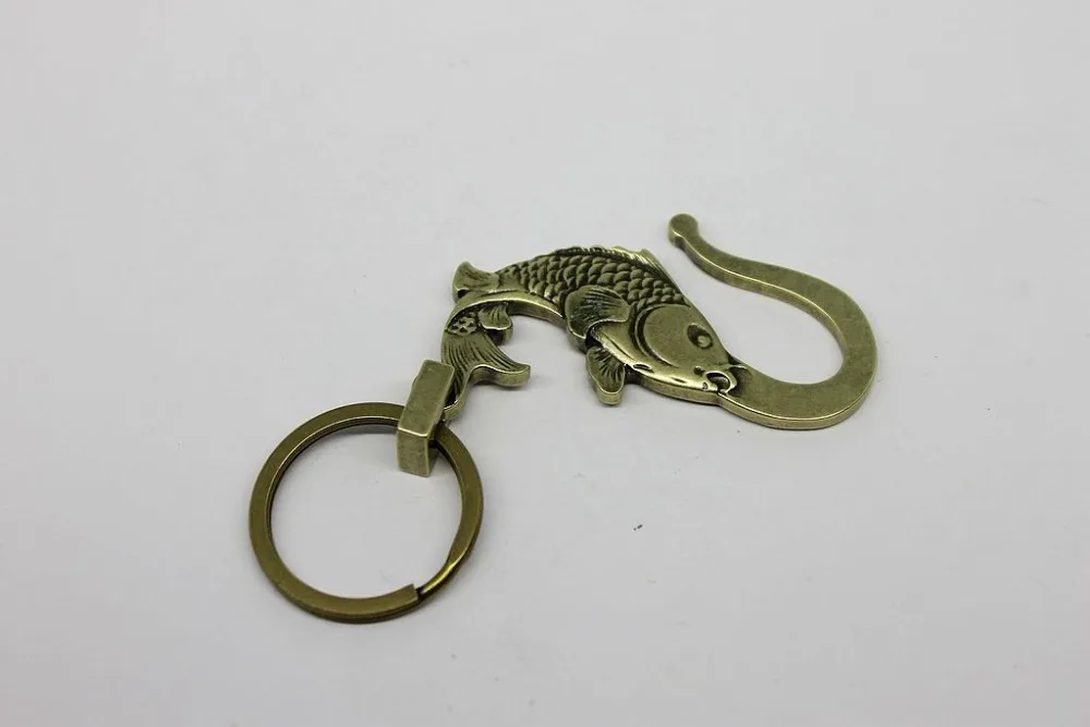 EDC Solid Brass Fish Shaped Hook Keychain Key Ring / Brass Key Chainin