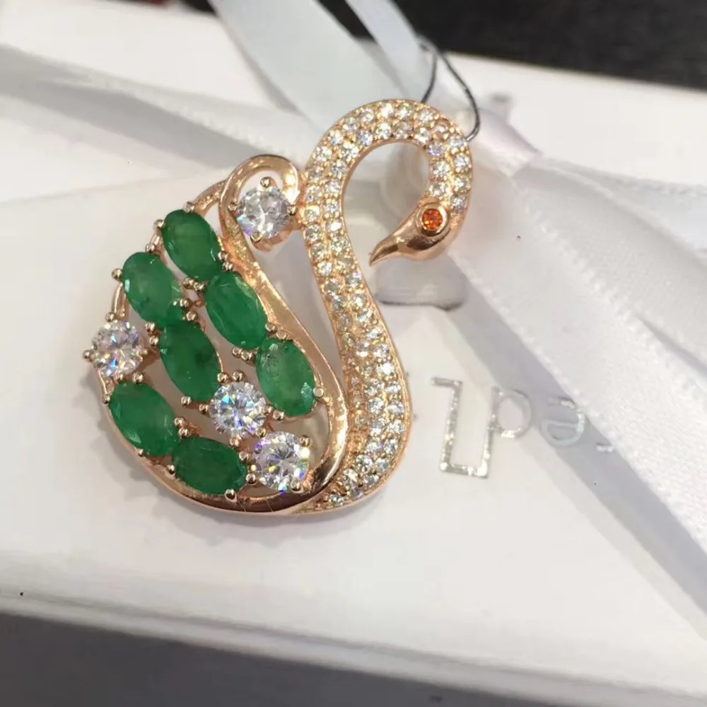 Qi Xuan_Fashion Jewelry_Trendy ожерелье с зеленым камнем из Колумбии и лебедя _ розовое золото