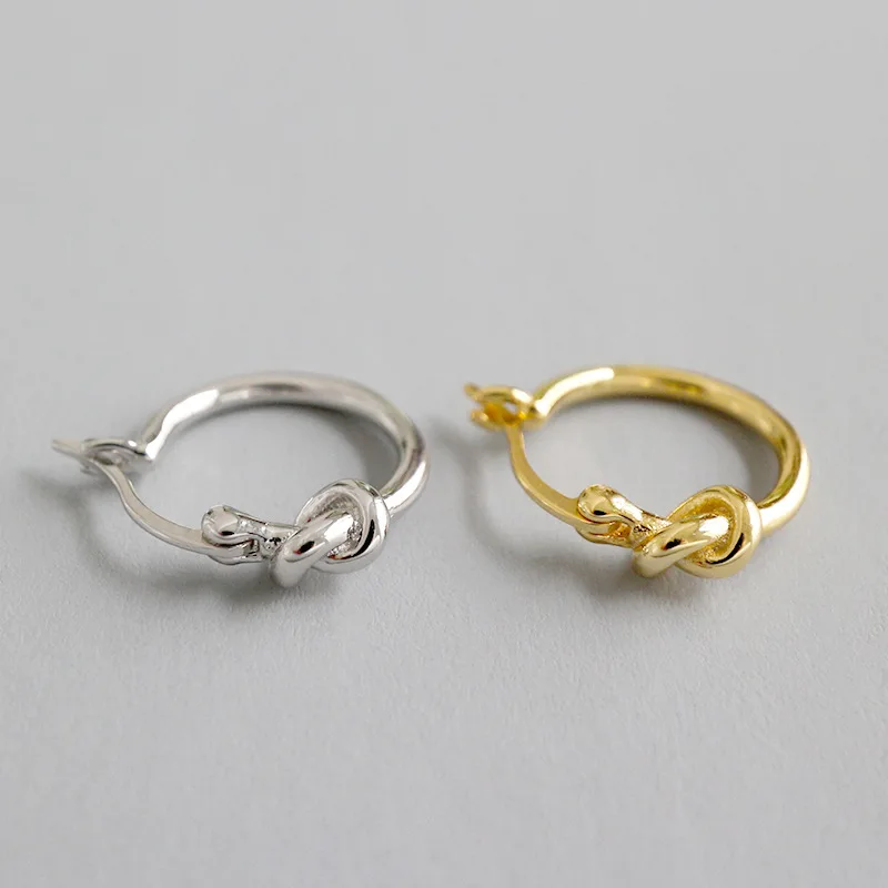 

1Pair Authentic 925 Sterling silver Golds /White Twisted Knot Hoop Huggie Earrings FINE jEWELRY TLE621