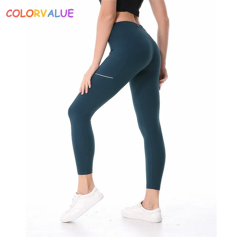 

Colorvalue Side Reflective Running Sport Tights Women Anti-sweat Nylon Fitness Yoga Pants Plus Size Gym Athletic Leggings XS-XL
