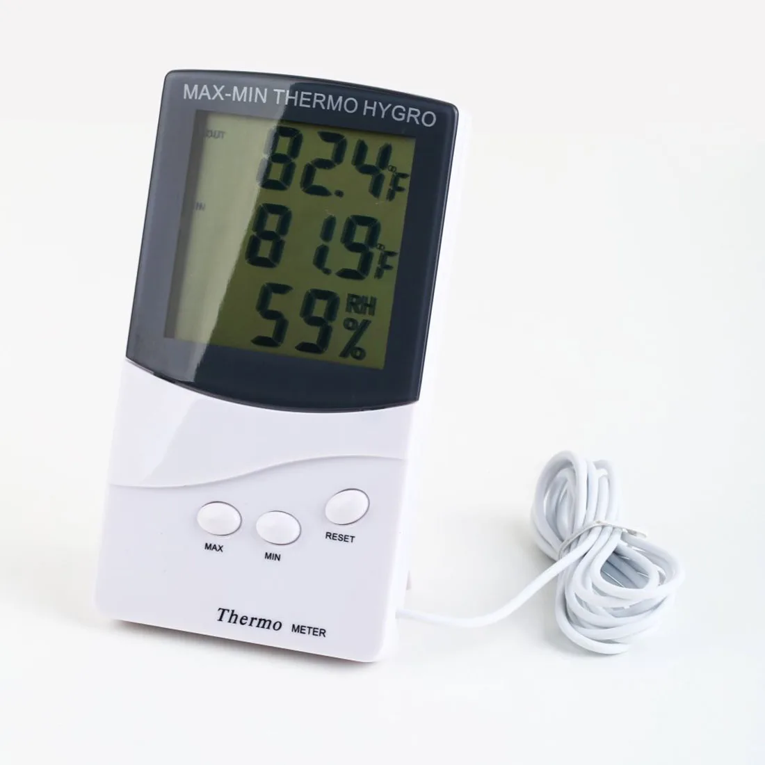 

White LCD Digital Weather Station Thermometer Hygrometer In/Out Temperature Meter Indoor Humidity Meter with Temperature Sensor