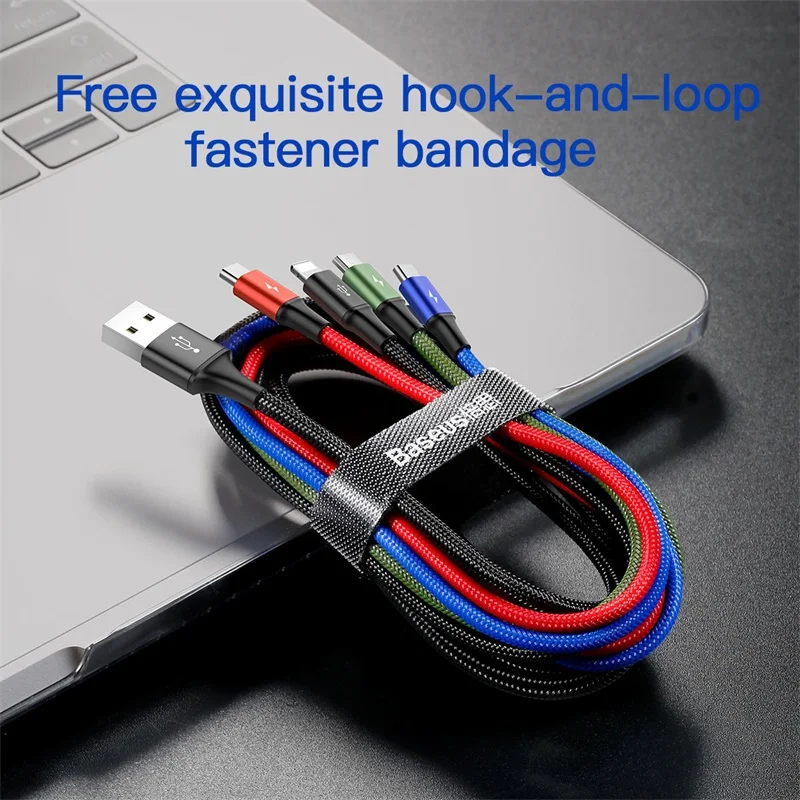 Baseus Cable USB para iPhone Xs Max XR 4X4 en 1 USB C rápida Cable de carga para Samsung Huawei cable de tipo C 3 en 1 Cable USB a Micro USB