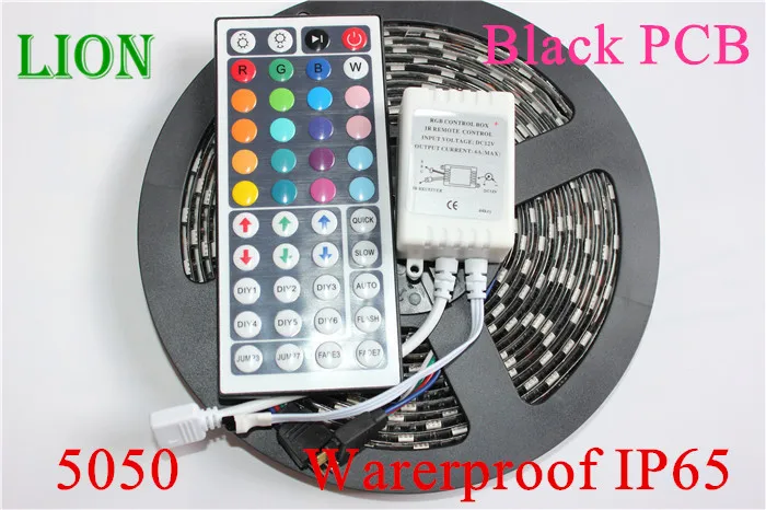DC12V Black PCB LED Strip 5050 RGB 44Key IR remote cotroller 60 leds m Black PCB
