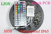 DC12V Black PCB LED Strip 5050 RGB +44Key IR remote cotroller 60 leds/m Black PCB Board waterproof strip light,5m/lot RGB