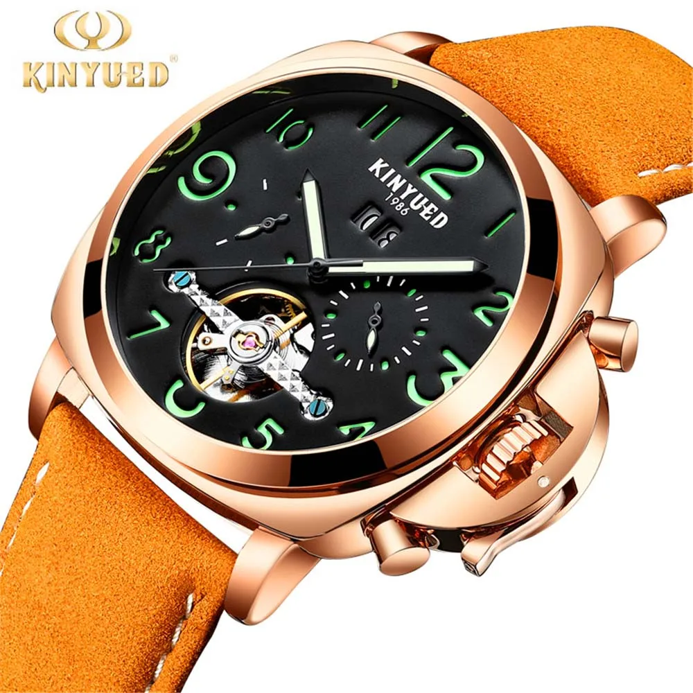 

KINYUED 2018 New Fashion Watch Men's Skeleton Auto Mechanical Watches Wristwatch Gift Free Ship Relogio Masculino