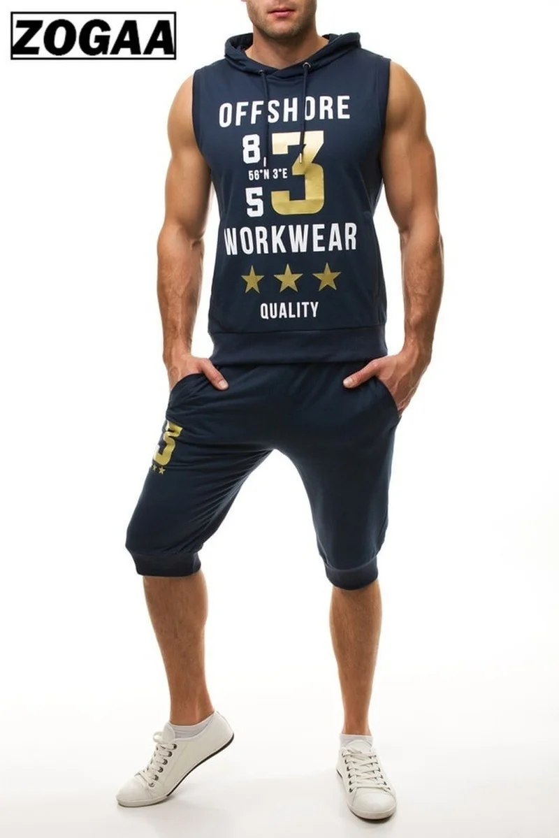 Plus Size S-3XL Ropa De Hombre 2018 ZOGAA Fashion Men Sets Sleeveless Tops and Pants Zipper Hooded Sleeveless Sweatshirt