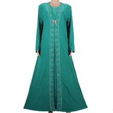 Islamic Clothing for Women Muslim Abaya Dress Beading Design Modest Jilbabs and Abayas Kaftan Dress Rose Green 55X1090-1