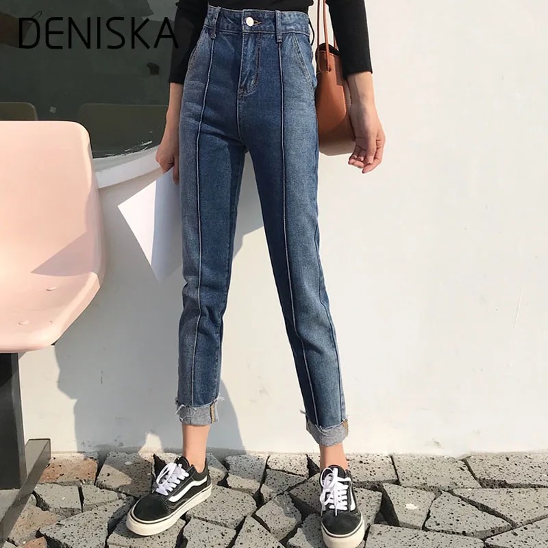 Aliexpress.com : Buy DENISKA 2018 New Arrival Spliced Jeans With High Waist Elastic Straight 