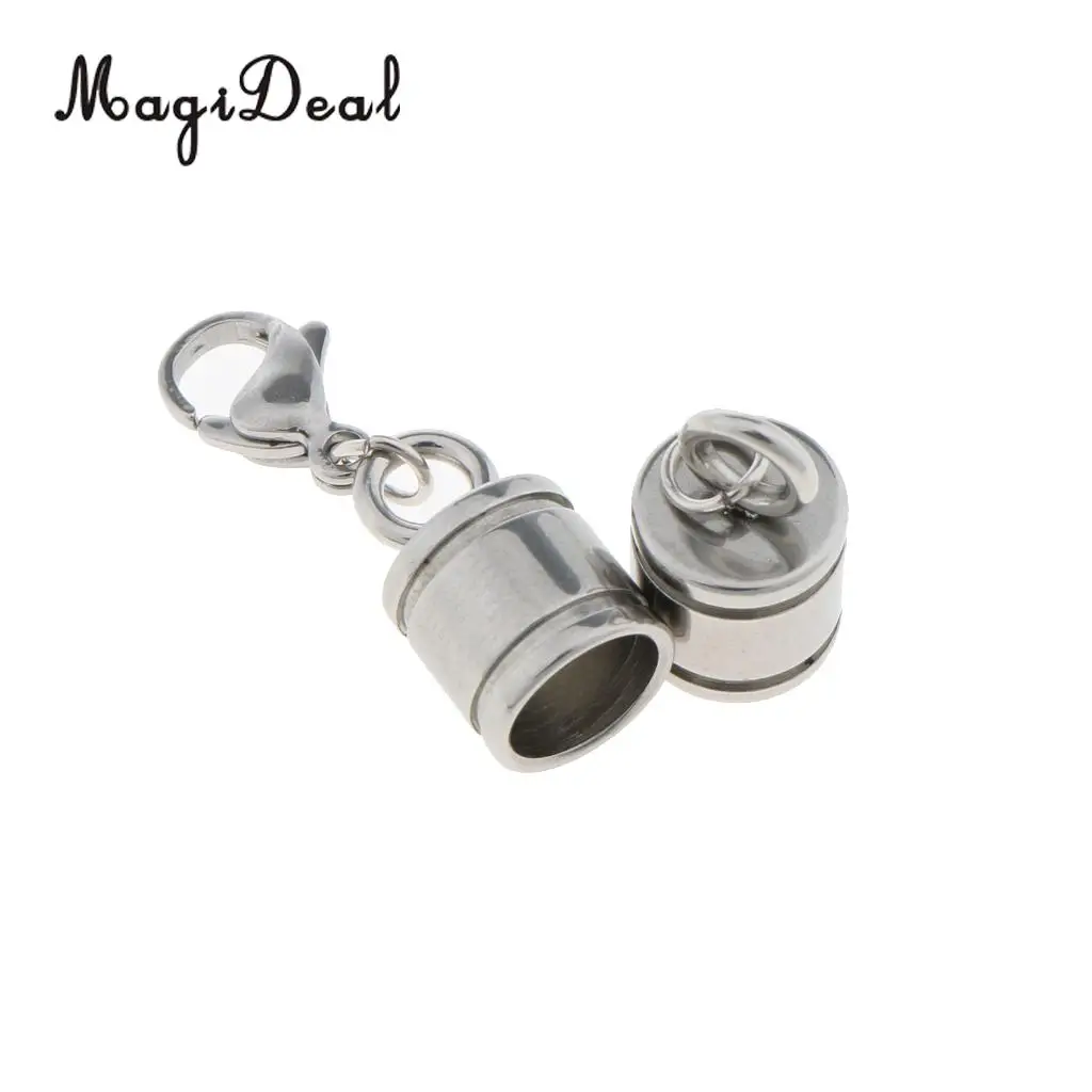 MagiDeal 13 Pieces Silver Stainless Steel Barrel Bead Leather Cord Ends Caps Jewelry Finding Clasp Making Craft