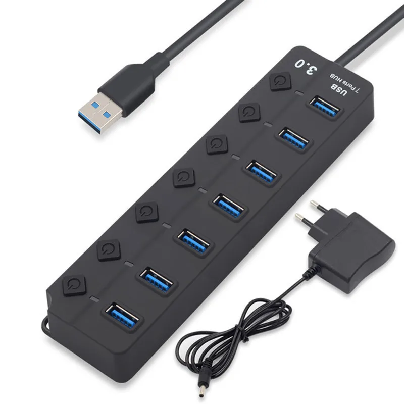 USB Hub 3,0 высокоскоростной 4/7 порт USB 3,0 концентратор разветвитель вкл/выкл переключатель с адаптером питания ЕС для ноутбука MacBook PC - Цвет: 7Port With EU Powr