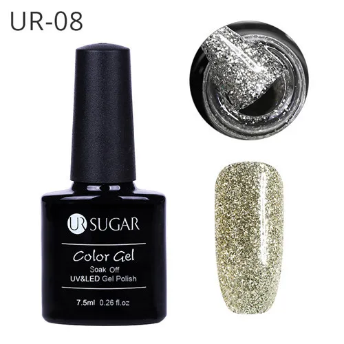 UR-08 Ur Sugar 7,5 мл Платиновые Блестки УФ Гель-лак роскошный супер Сияющий замачивающийся Гель-лак для ногтей Блестящий Гель-лак для ногтей - Цвет: UR-08