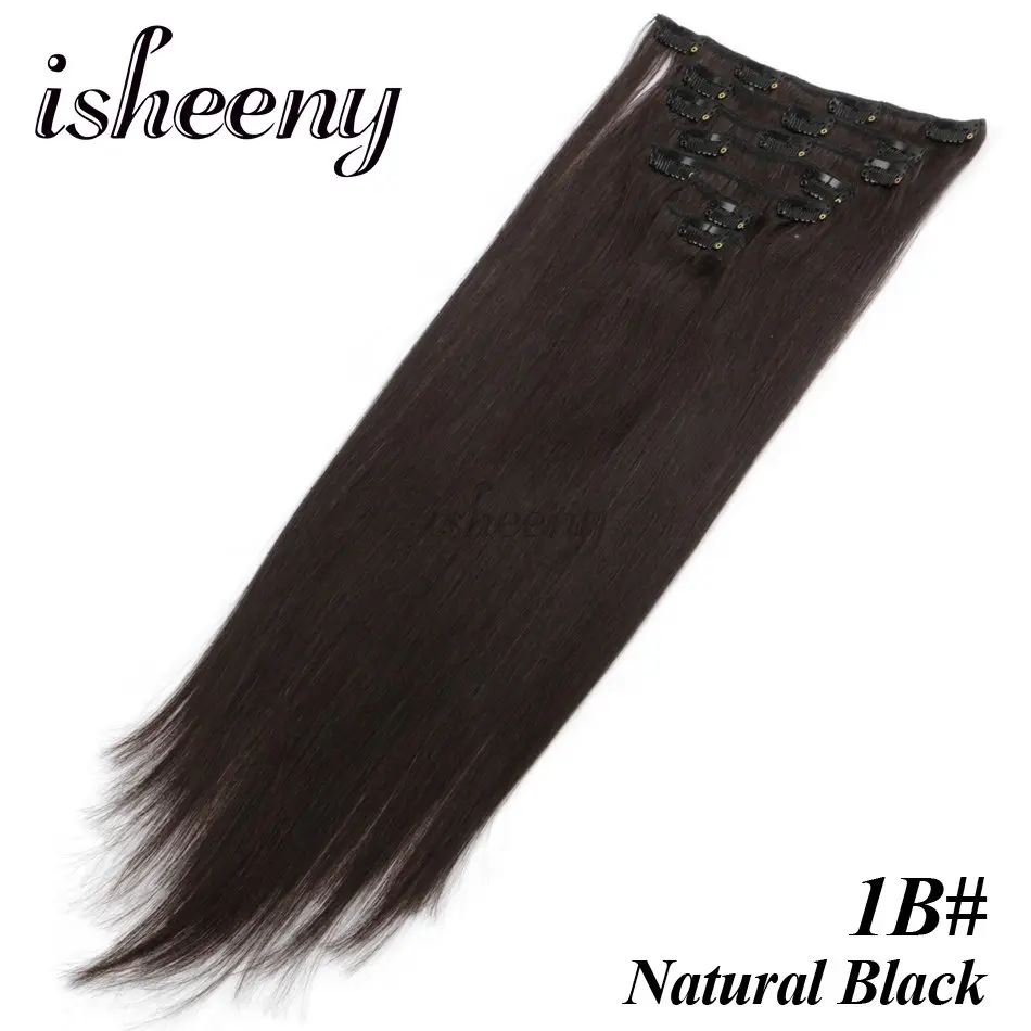 Isheeny 7 шт./компл. Рэми прямые волосы для наращивания 100 г Clip-In для наращивания на всю голову человеческих волос на зажимах волосы на заколках 10 Цвета - Цвет: # 1B