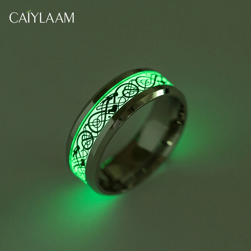 

CAIYLAAM Brand Fashion Ring Punk Style Glow In The Dark Ring Luminescent Notes Personality Ring Titanium steel Ring jewelry