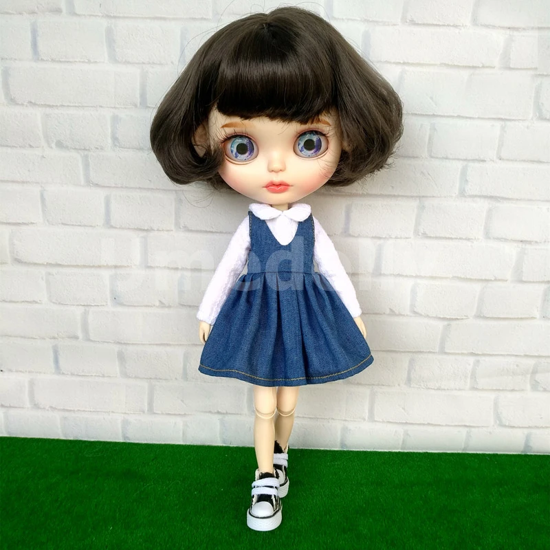 1 шт. джинсовое платье ручной работы для Blyth Barbi Licca Aonze OB24 OB27 Одежда кукол белые