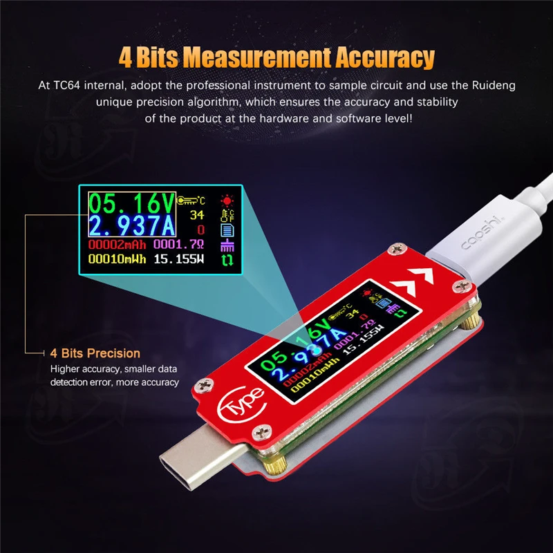 TC64 тип-c цветной ЖК-дисплей USB Вольтметр Амперметр Напряжение измеритель тока мультиметр батарея PD зарядное устройство power bank USB Тестер