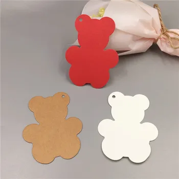

300Pcs/Lot 8x6cm Various Colors Kraft Paper Cute Little Bear Animal Shape Cardboard Tag Gifts For Children Party Note Hang Tag