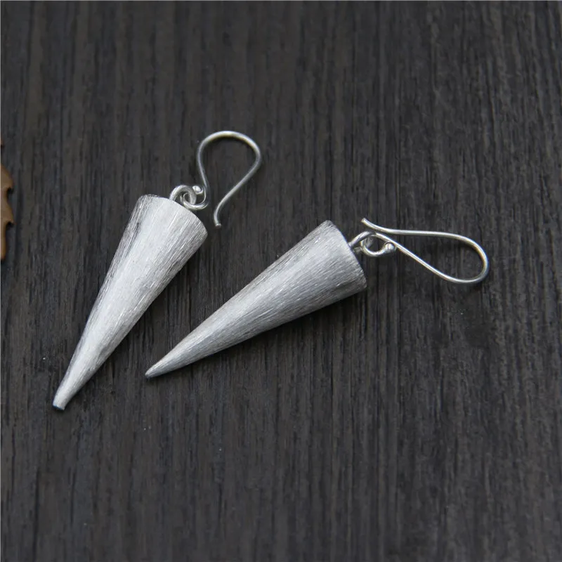 

S925 Sterling Silver Long Earrings Brushed Tapered Nails Personality Earrings for Women Fashion Jewelry Earrings