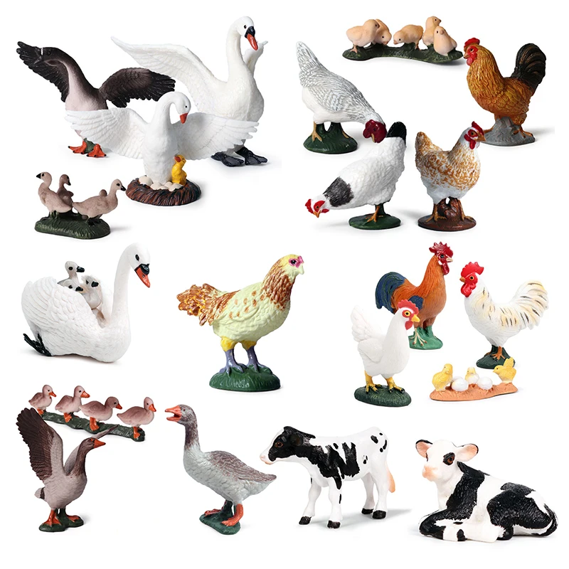 24 Style Classic Poultry Animal Simulation Mini Model PVC Chicken Swan Duck Furniture Decoration Educational Toy For Kid Gift F3