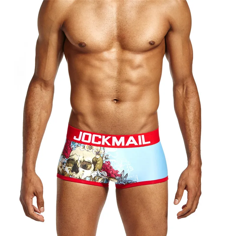 Jockmail бренд цифровой печати череп мужские Нижнее Бельё для девочек боксеры Мужские шорты для купания сексуальные Calzoncillos Hombre Cueca боксер гей