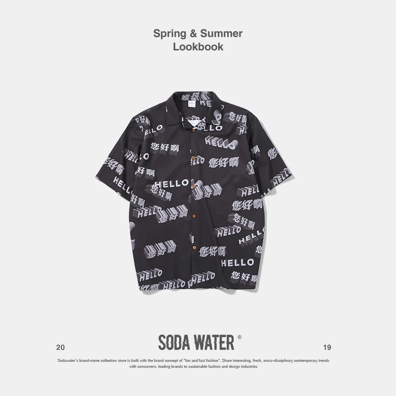 

SODA WATER 2019 Mens Streetwear Oversized Short Sleeve Shirts Men INS Funny Print Clothes Male Korean Shirt 9222S