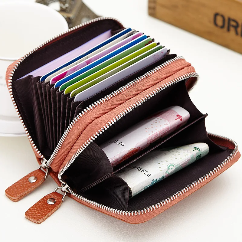 

New Fashion Genuine Leather Card Holder container High Capacity Credit Card Holders For Female Card