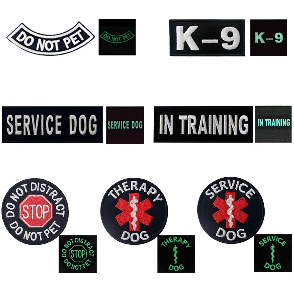 

Embird patch Embroidered glow in the dark hook loop patches Service Dog ceo-friendly handmade 3D applique patches for boys patch