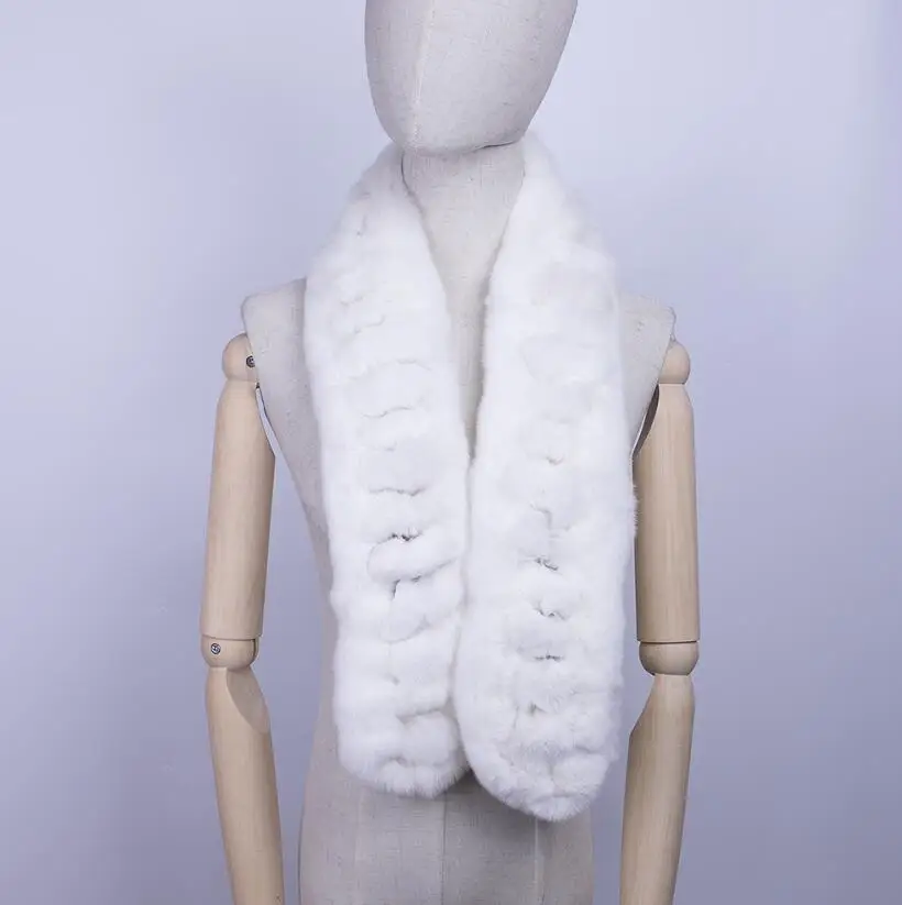 YCFUR Модные женские шарфы обертывания зимние ручной работы настоящий шарф из меха кролика рекс для леди зимние теплые меховые шарфы шали женские - Цвет: white