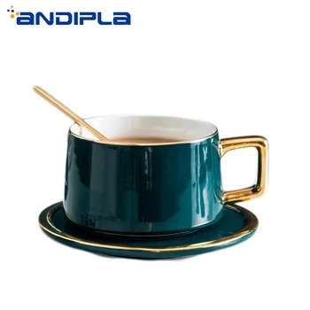 

210ml Macaron Colour Coffee Cup Brief Afternoon Tea Cup Porcelain Coffee Mug with Spoon Office Drinkware Gift Box Breakfast Cups