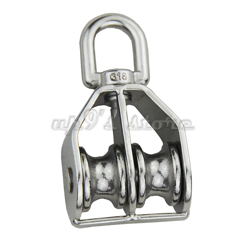 

25mm 316 Swivel Stainless Steel Double Pulley Block Chain Traction Wheel for Wire Rope Cable