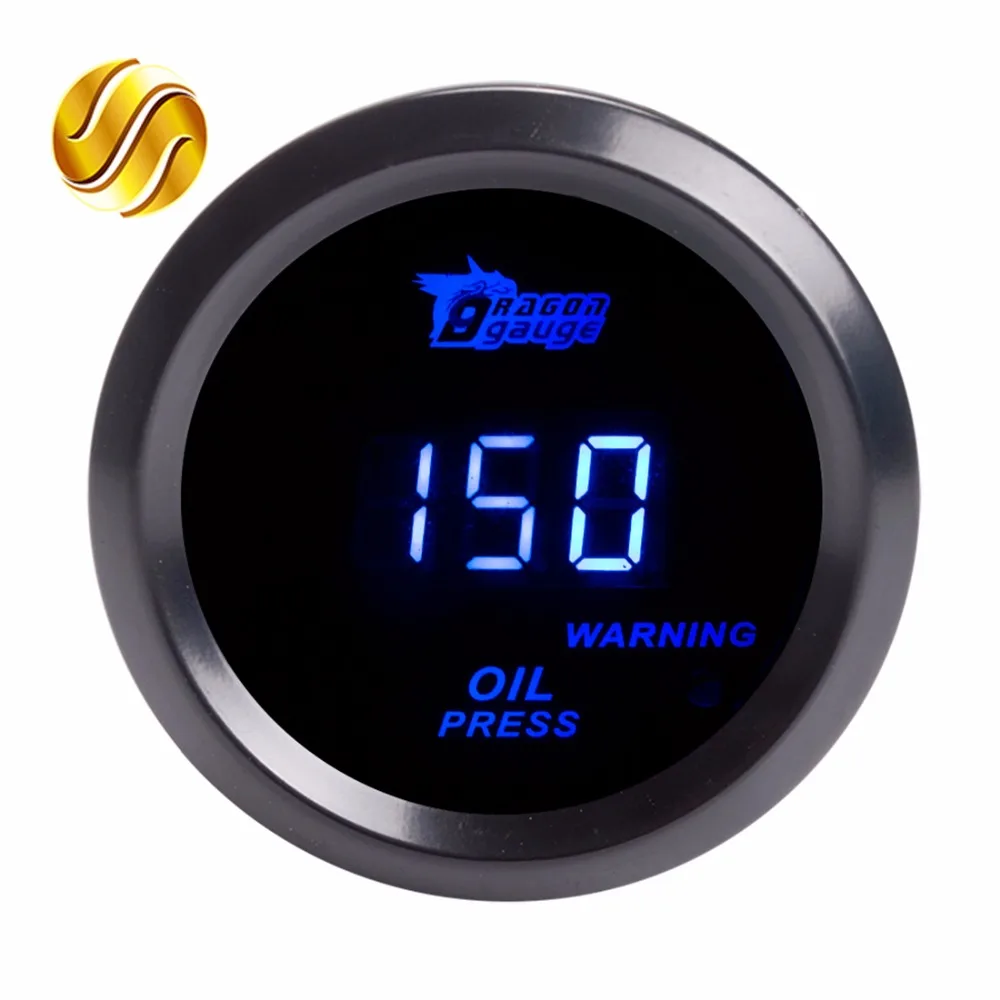 

Dragon Gauge Car Gauge 2" 52mm Oil Press Gauge Blue LED Pressure Car Meter Black Shell Digital Display 12V Auto