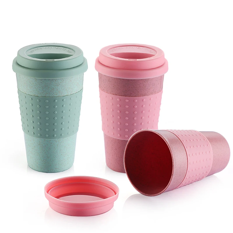 

2019 Wheat Straw Plastic Coffee Cups Travel Camp Travel Mug With Lid Travel Portable Outdoor Camping Travel Juice Beer Water Cup