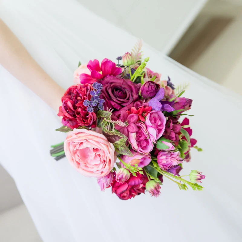 JaneVini Романтические Свадебные цветы Свадебные букеты фиолетовый розовый розы искусственный шелк цветы брошь невесты цветок Ramo Novia Boda