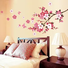 3D Розовый Съемный персик сливы вишня цветок бабочка виниловая художественная наклейка настенные наклейки для дома комната Decor2.506