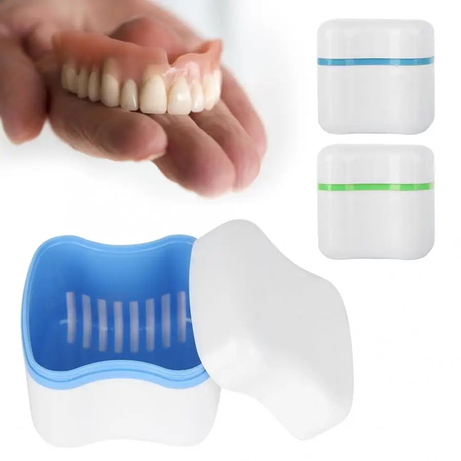

False Teeth 3 Colors Denture False Teeth Storage Box Case With Filter Screen Dental Appliance Teeth Dentures