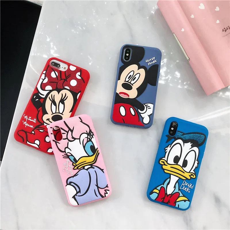 

3D Cute Cartoon Minnie Mouse Mickey Mouse Case for iPhone 8 7 6 6S Plus X XR XS Max Donald Duck Soft Silicone Phone Cover Coque