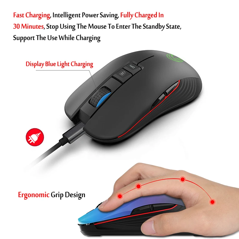 M600 Pro Rechargeable Wireless Gaming Mouse Optical LED 2.4GHz Computer Mouse with USB Receiver Silent Click 4 DPI 8 Buttons