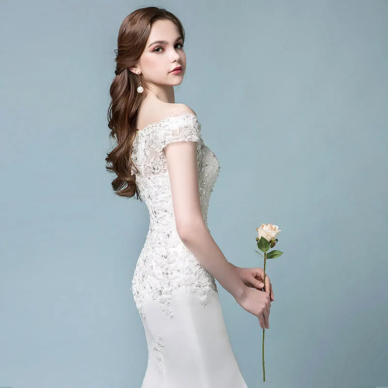 Robe de mariage, винтажное кружевное свадебное платье русалки,, короткий рукав, шнуровка, элегантные свадебные платья, платье невесты, Vestido de noiva