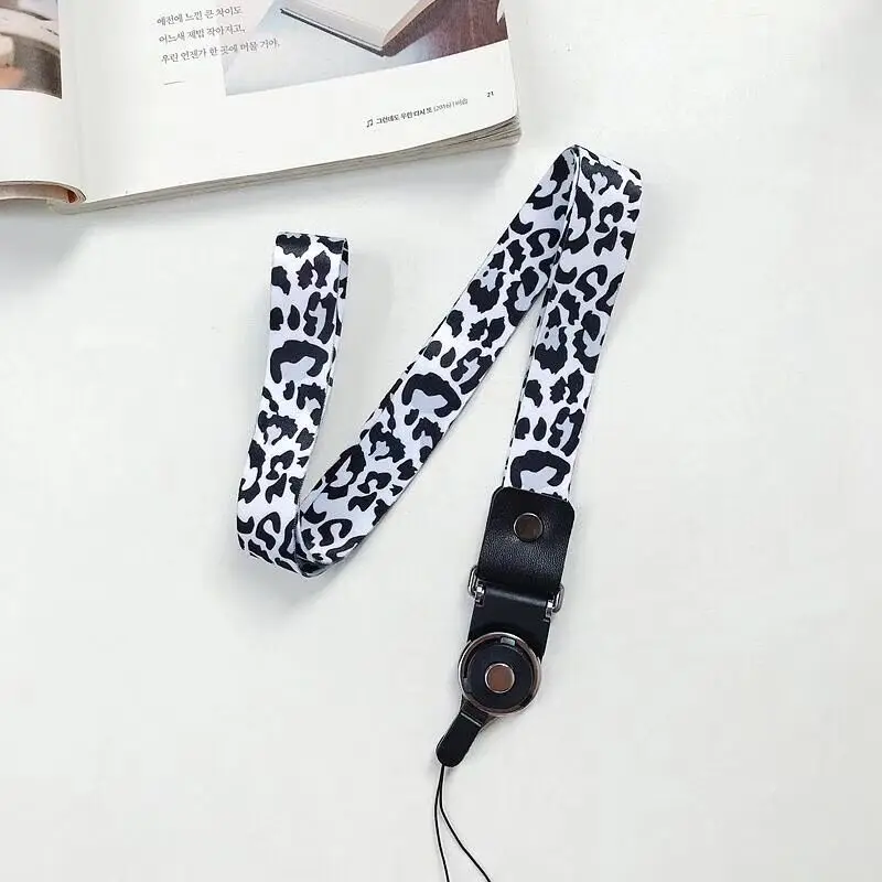 Универсальный модный коричневый/розовый/черный/белый леопардовый ремешок для ключей Cheetah ID держатель значка для телефона с животным ремешком на шею с брелоком - Цвет: 2
