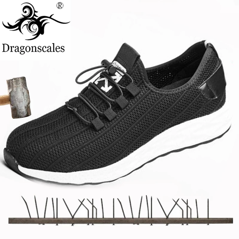 Online 2019 New Breathable Black Steel Toe Work Safety Shoes Lightweight Non slip Wear resistant Puncture Midsole Indestructible Shoes