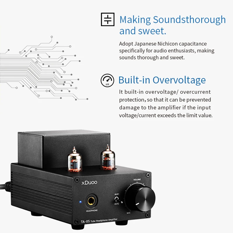 XDUOO TA-05 TA05 HiFi аудио стерео ламповый усилитель для наушников с Nichicon Емкость 2* 6JI трубка 2* ST 772/882 транзисторы