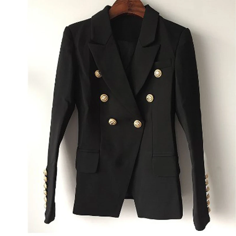 Metal Lion Buttons Women Blazer Fashion Double Breasted Female Short Slim Fit Solid Blazer Jacket for Office Daily Coat XS-2XL