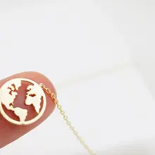 Золотой цвет диск подвеска в виде монеты ожерелья из нержавеющей стали, в форме шара мир ожерелья с картами для женщин земля Globetrotter ювелирные изделия bff подарки